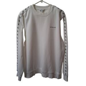 Calvin Klein Crew Neck Long Sleeve Logo Sweatshirt Men Fleece Lining White-L